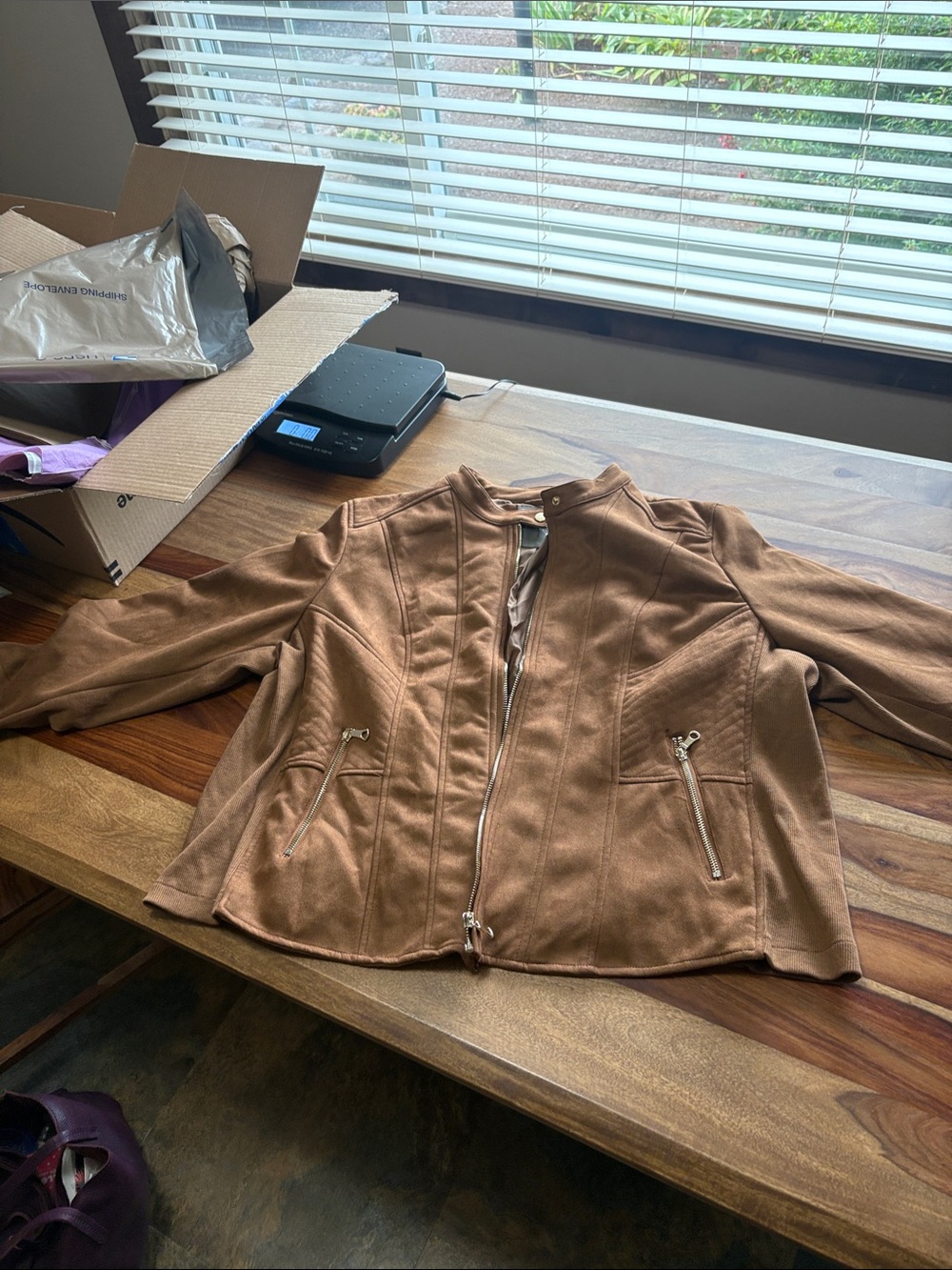 Women's Brown Moto-Style Zip Jacket